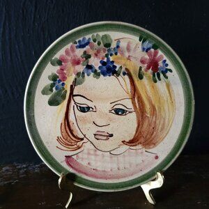 Vintage Portrait of Girl Wall Hanging Teapot Trivet Kupittaan Savi Finland